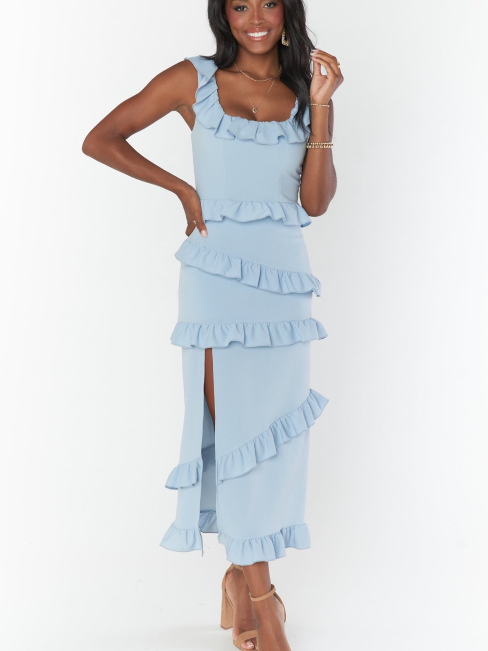 Show Me Your MuMu Greta Dress in Steel Blue Stretch - Picture 3 of 7